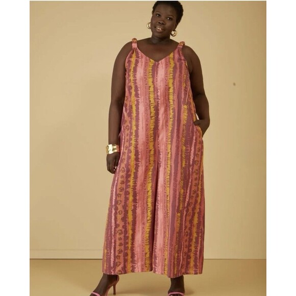 Ashley Stewart Pants - Ashley Stewart Size 22/24 Linen Blend Wide Leg Colorful Artsy Jumpsuit Boho